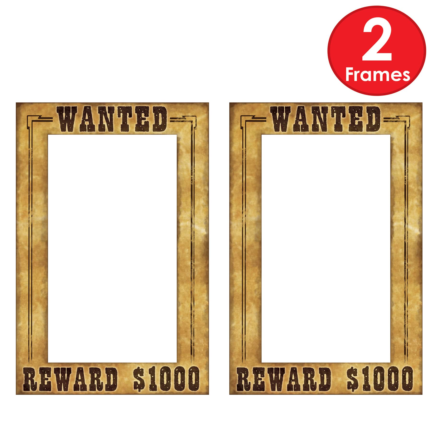 Beistle 2-Piece Western Wanted Photo Booth Selfie Frames, Wild West Cowboy Western Photo Op Props, Saloon Themed Party Supplies,